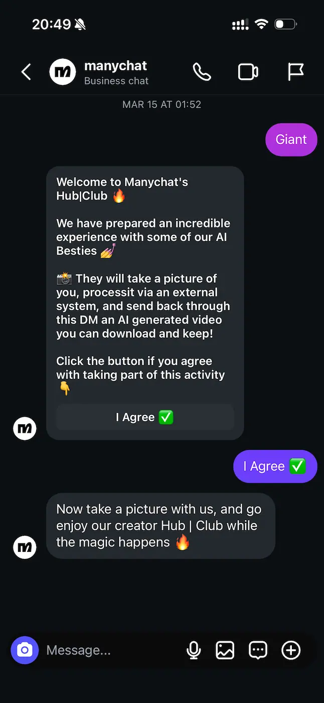 Screenshot Manychat DM Message