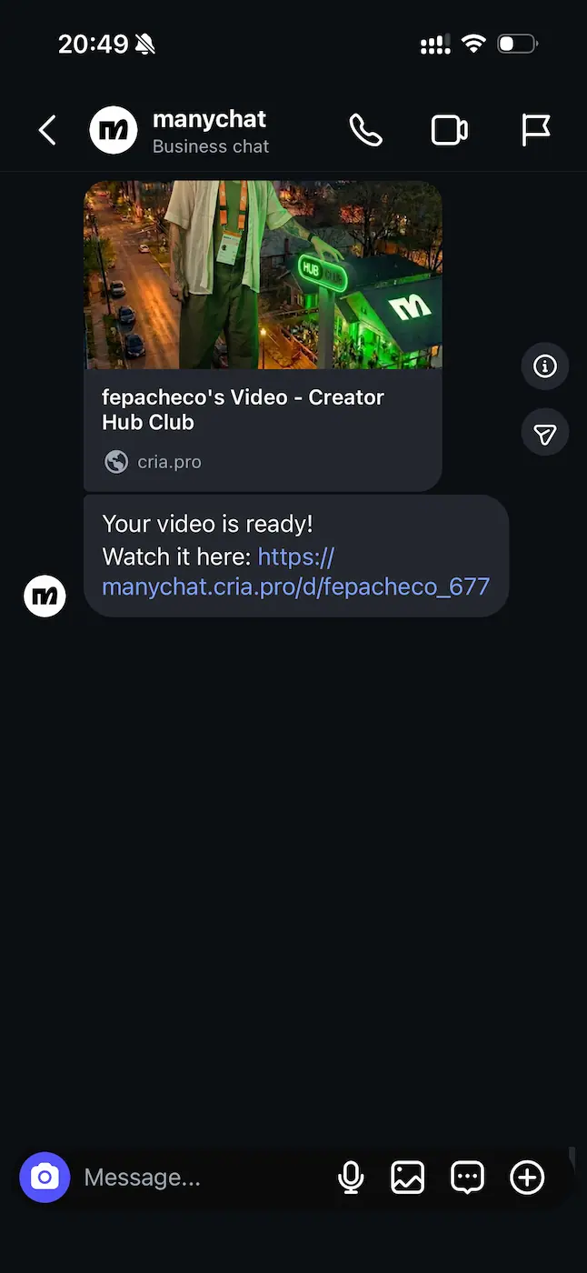 DM ENTREGUE — screenshot Instagram